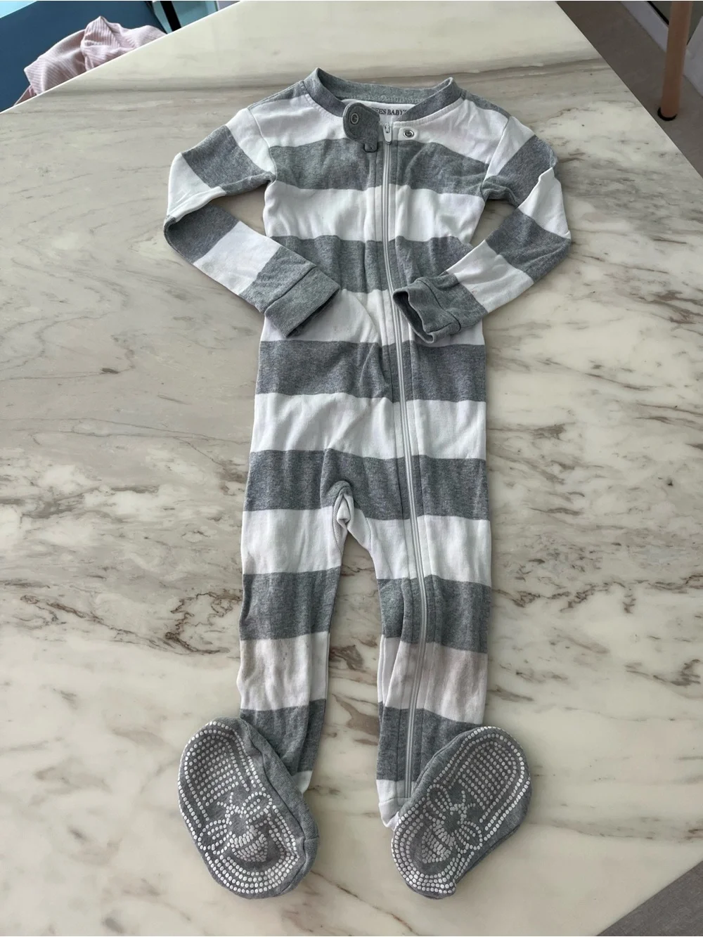 Burt's Bees Baby Gray & White Striped Footed One-Piece Pajamas